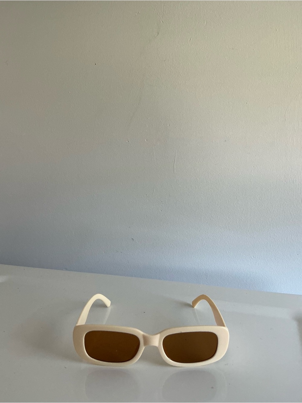 Cream Rectangular Sunglasses with Brown Lenses
